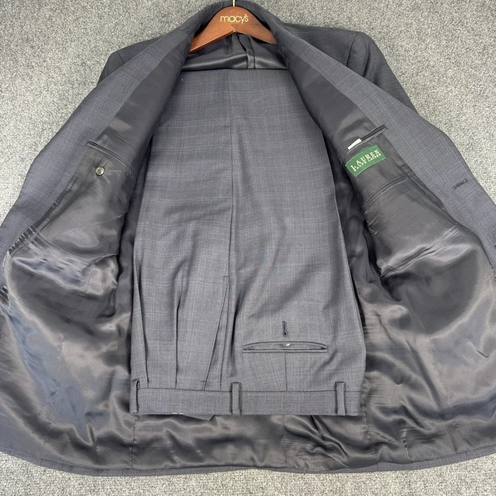 Lauren Ralph Lauren Gray Windowpane Wool Suit Men's 40L Jacket Pants Set
